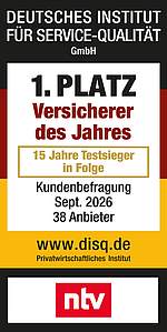 Rating Deutsches Institut f&uuml;r Servicequalit&auml;t (ntv) zum Versicherer des Jahres, Testsieger 14 Jahre in Folge - M&uuml;nchener Verein