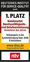 Rating Deutsches Institut f&uuml;r Servicequalit&auml;t (ntv) f&uuml;r Berufsunf&auml;higkeits- und Unfallversicherung Kundenurteil 1. Platz - M&uuml;nchener Verein