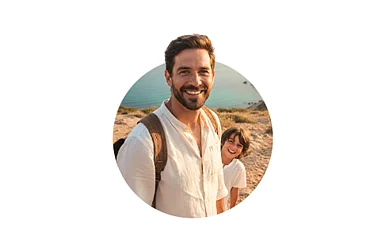 Familienvater mit seinem Sohn im Urlaub.