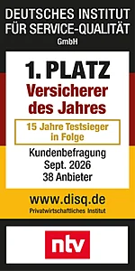 Rating Deutsches Institut f&uuml;r Servicequalit&auml;t (ntv) zum Versicherer des Jahres, Testsieger 14 Jahre in Folge - M&uuml;nchener Verein