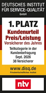 Rating Deutsches Institut f&uuml;r Servicequalit&auml;t (ntv) f&uuml;r Preis-Leistung Kundenurteil 1. Platz - M&uuml;nchener Verein