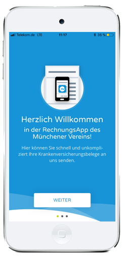 I-Phone mit Startbildschirm der RechnungsApp vom Münchener Verein